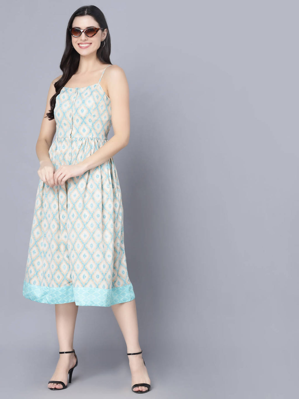 Myshka Multicoloured Floral Organic Cotton Crepe Midi Dress | Grocsy