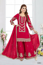 Joban Fashion Chinon Silk Red Color Kurta Set | Grocsy