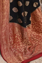 Joban Fashion Black Crepe Chiffon Pure Handloom Banarasi Silk Saree | Grocsy