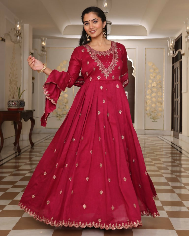 Jyoti Fashion Women's Rani Pink Soft Silk Embroidered Designer Kurta Set | Grocsy