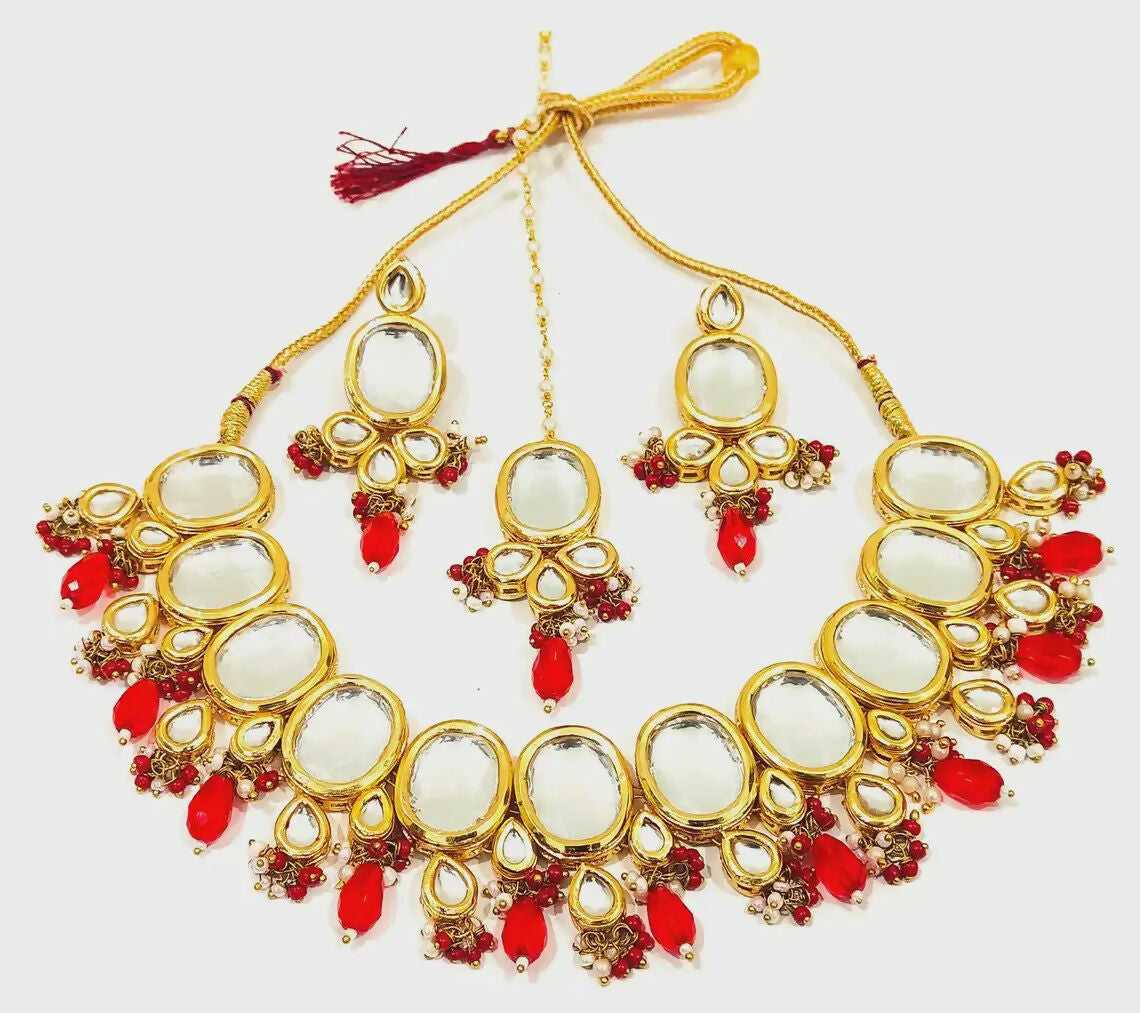 Joban Fashion Hand Made High Quality Gold Plated Base Metal Alloy Kundan Stone Studded Kundan Jewellery Set | Grocsy