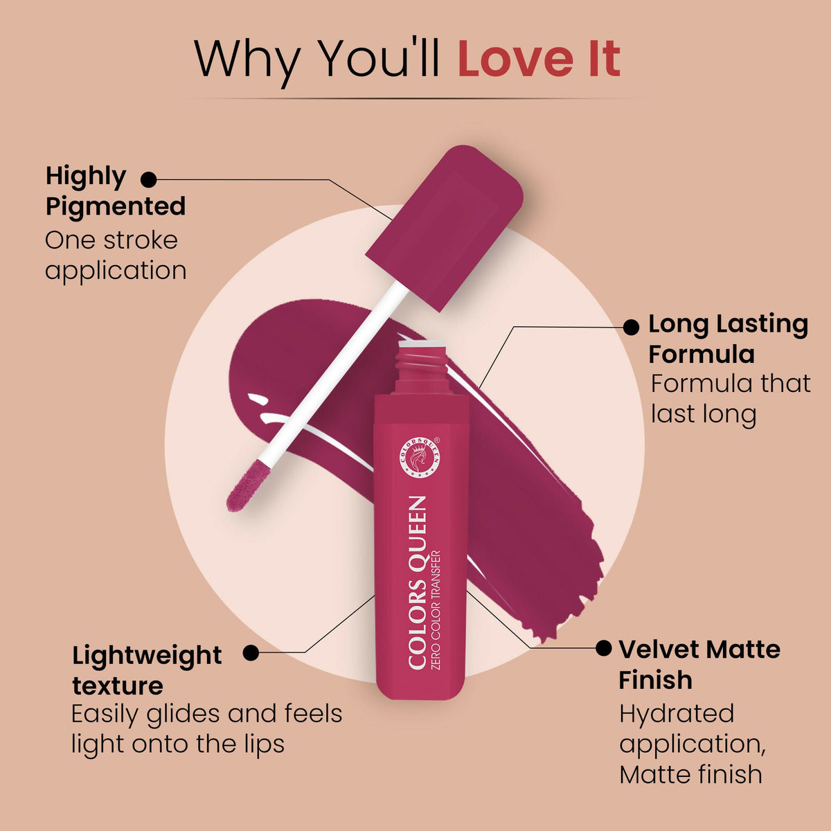 Colors Queen Zero Color Transfer Liquid Lipstick - Fall In Love | Grocsy