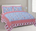 Rudra Bazaar Red Blue 210 TC Cotton Double King Bedsheet With 2 Pillow Covers | Grocsy
