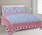 Rudra Bazaar Red Blue 210 TC Cotton Double King Bedsheet With 2 Pillow Covers | Grocsy