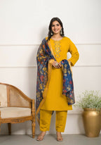 Festive Wear Ethnic YellowViscose Chanderi Stitched Suit With Dupatta - Tanisha | Grocsy