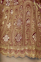 Kesar Fab Coffee Banarasi Silk Embroidered Lehenga | Grocsy
