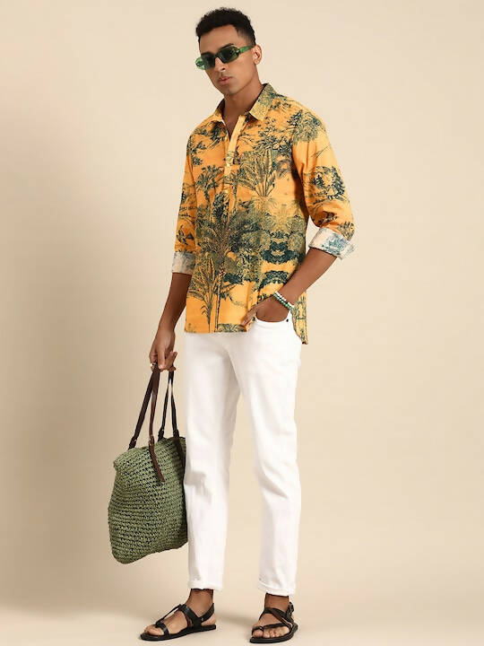 Yellow Men Pure Cotton Relaxed Floral Opaque Printed Casual Shirt - Mahotsav | Grocsy