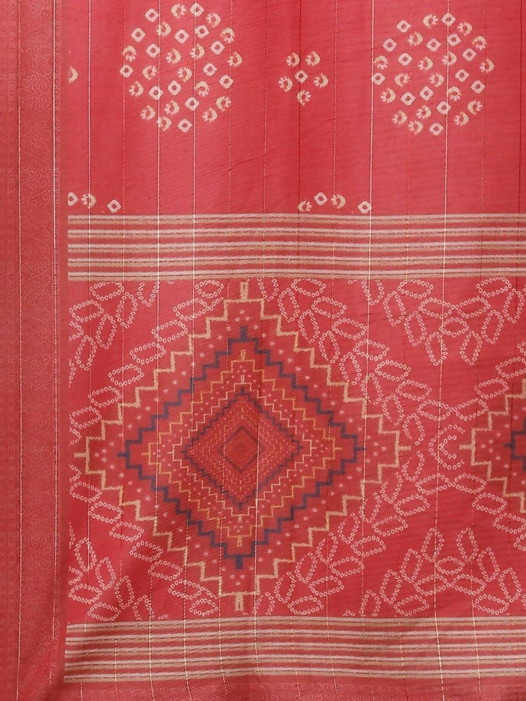 Yufta Women Red Bandhani Printed Regular Gotta Patti Kurta with Palazzo & With Dupatta | Grocsy