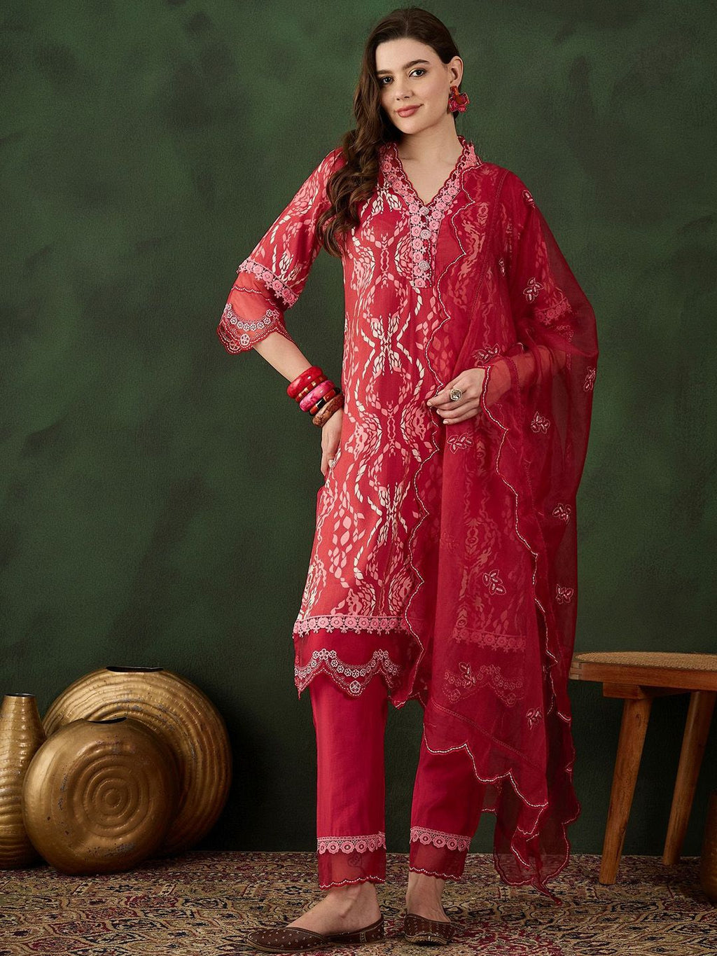 Sangria Printed Kurta & Trouser With Dupatta | Grocsy