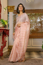 Vamsee Vijaytara Peach Organza Saree | Grocsy