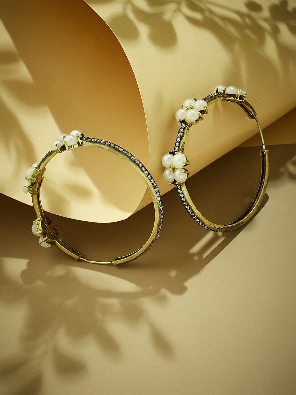 Nuyug 22K Gold-Plated Elegant Pearl Beaded Circular Hoop Earrings | Grocsy