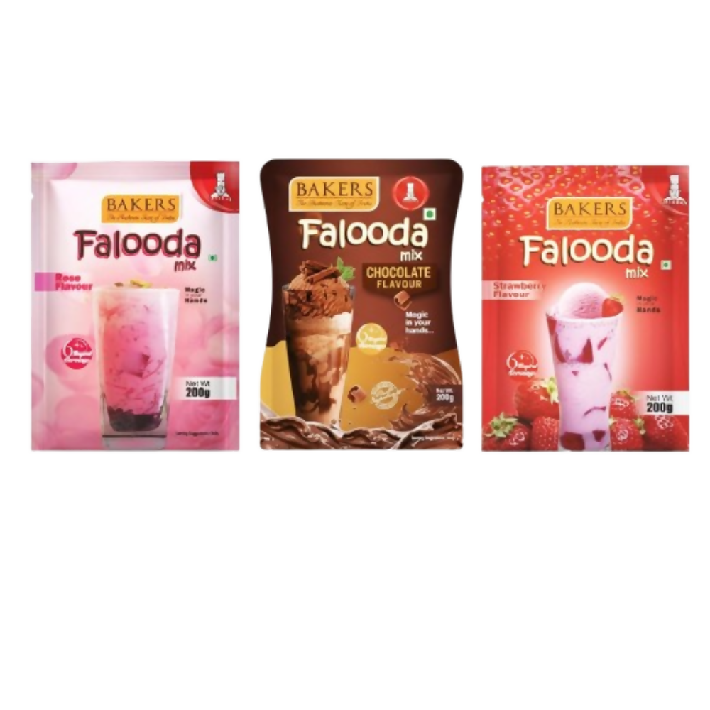 BAKERS Chocolate, Rose And Strawberry Flavour Falooda Mix Powder | Grocsy