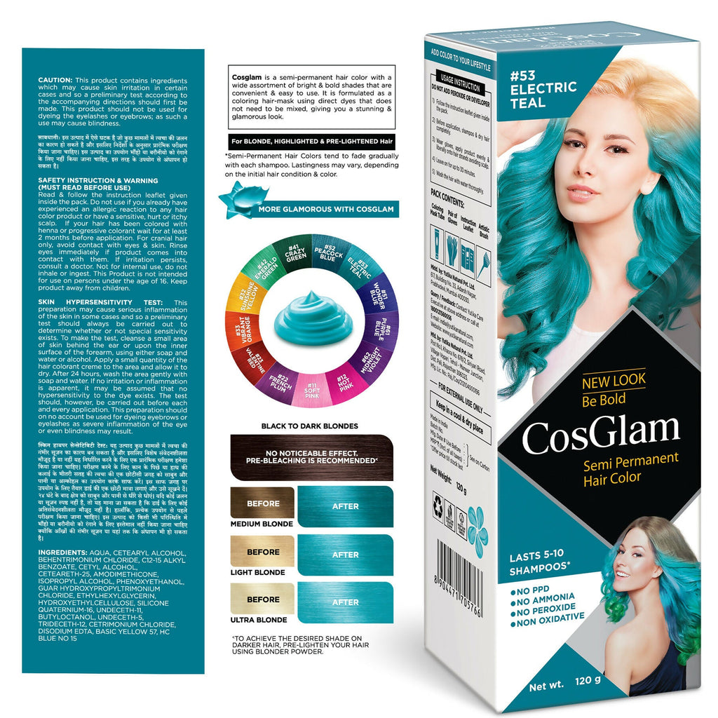 Cosglam Semi Permanent Hair Color for Women & Men (#53 Electric Teal) | Grocsy