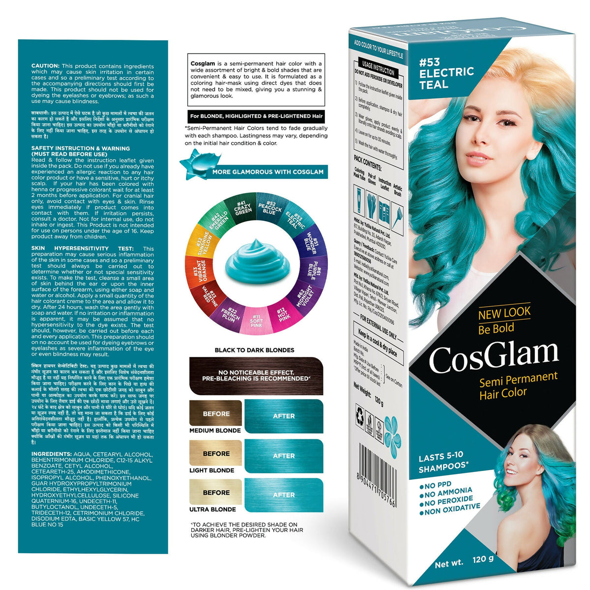 Cosglam Semi Permanent Hair Color for Women & Men (#53 Electric Teal) | Grocsy