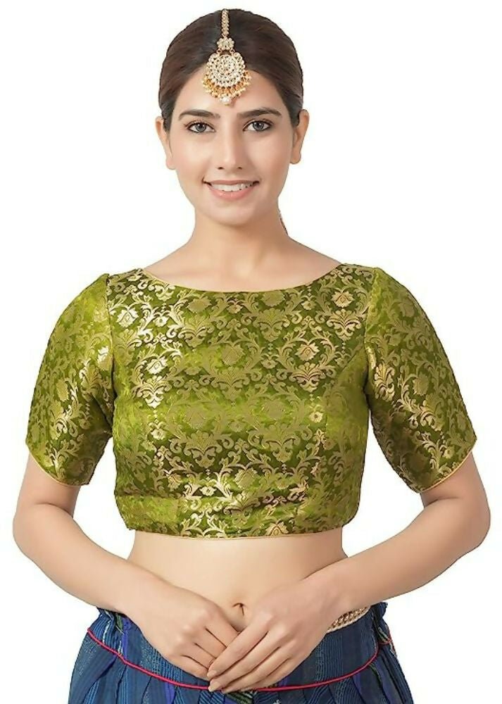 Amodini Designer Studio Women's Banarsi Brocade Heena Green Blouse | Grocsy