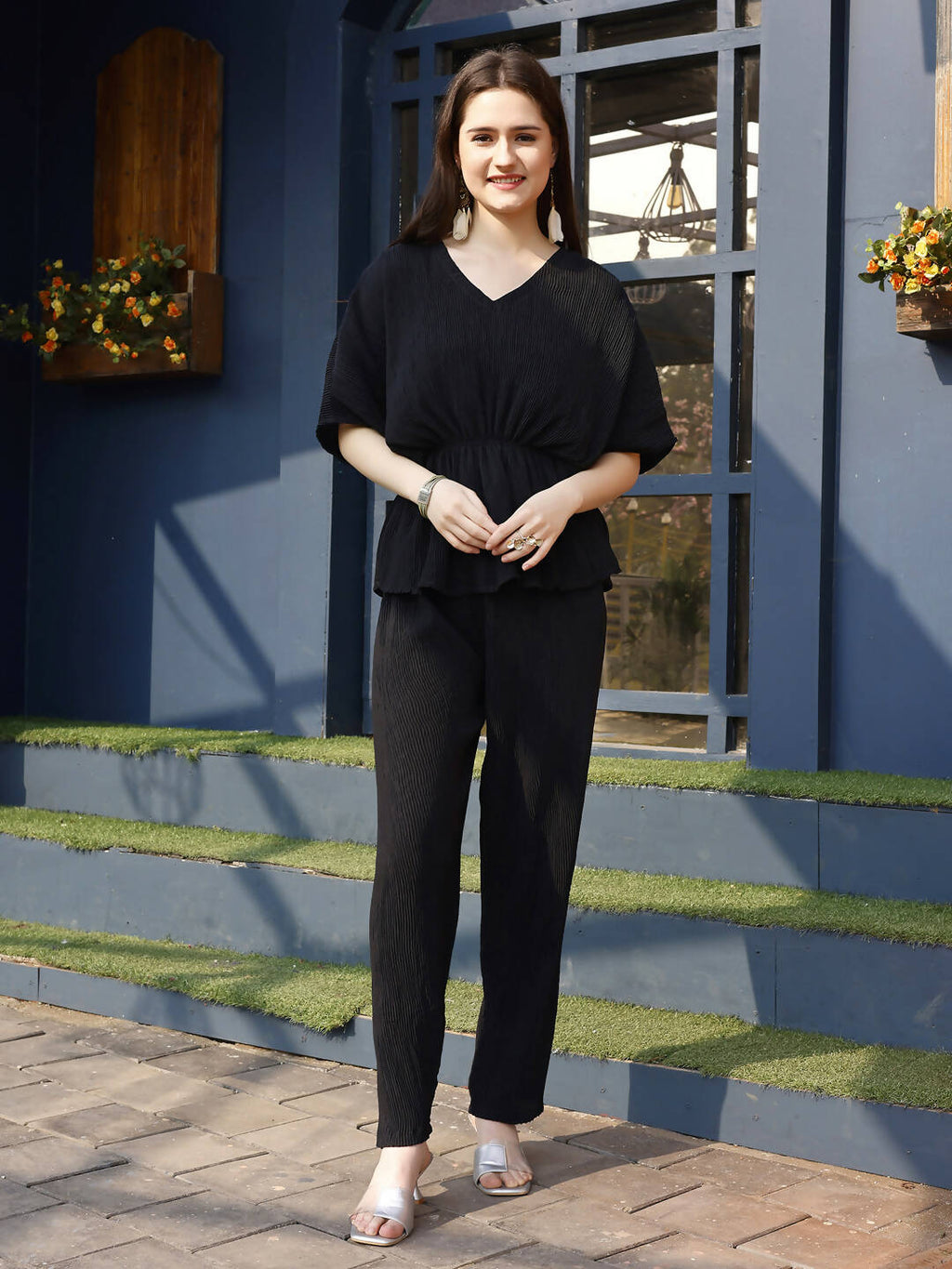 Black Crush Plain Top with Matching Bottom - Eesha | Grocsy
