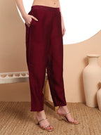 Yufta Burgundy Embroidered Kurta With Pant And Dupatta Comes With Cotton Lining | Grocsy