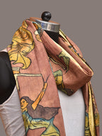 Burgundy Kalamkari Hand Painted Kanchipuram Silk Handloom Dupatta with Painting Design - Global Threads | Grocsy