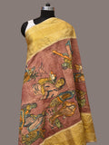 Burgundy Kalamkari Hand Painted Kanchipuram Silk Handloom Dupatta with Painting Design - Global Threads | Grocsy