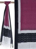Burgundy Pochampally Ikat Cotton Handloom Stole - Global Threads | Grocsy