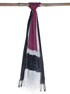 Burgundy Pochampally Ikat Cotton Handloom Stole - Global Threads | Grocsy