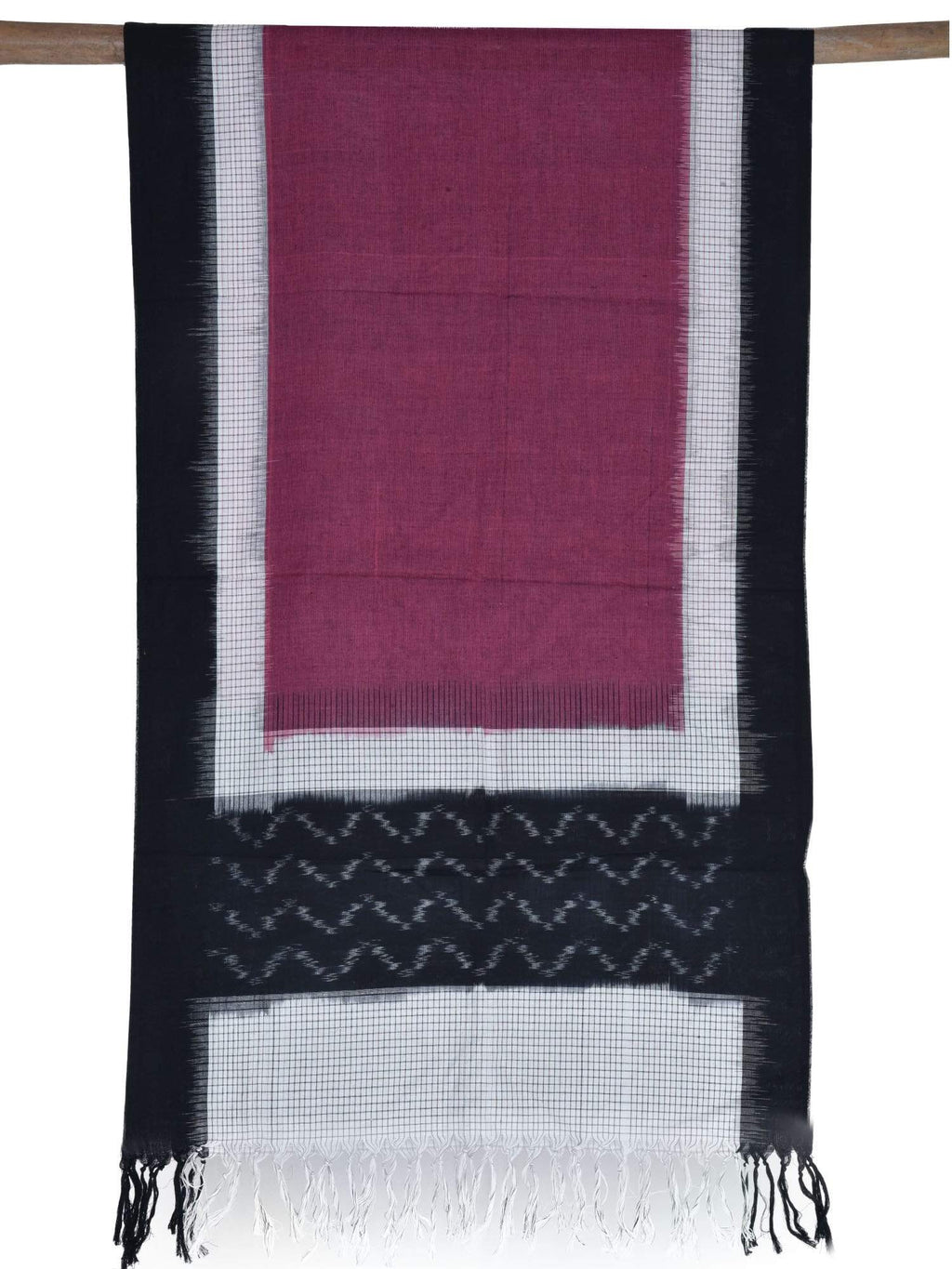 Burgundy Pochampally Ikat Cotton Handloom Stole - Global Threads | Grocsy