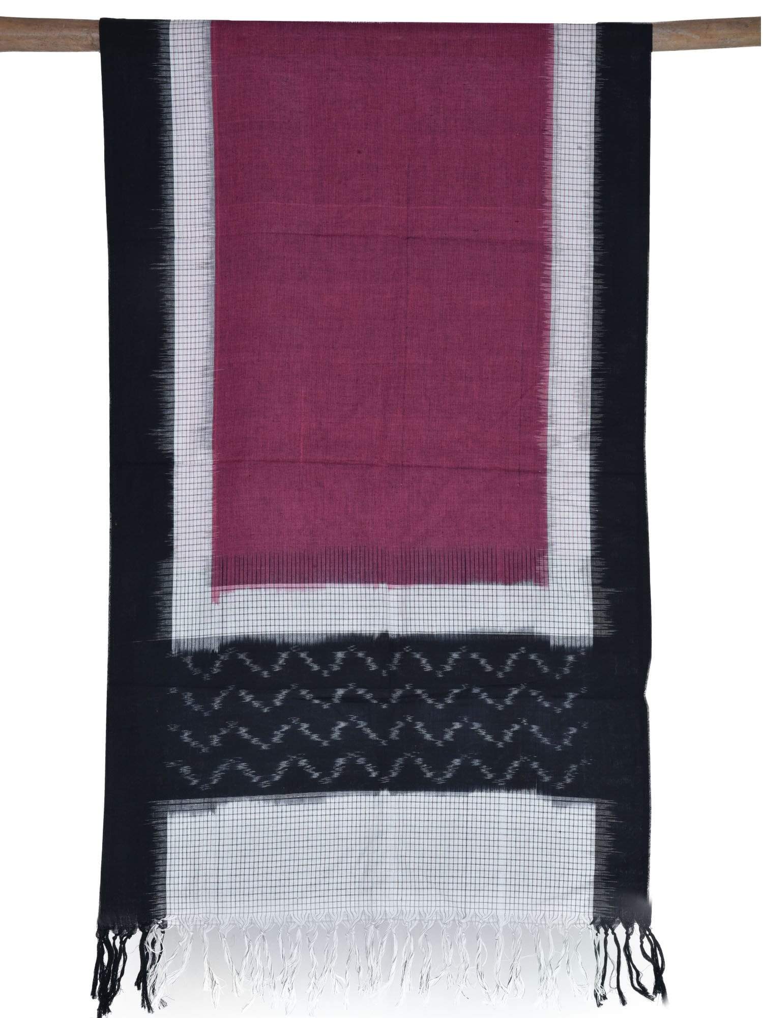 Burgundy Pochampally Ikat Cotton Handloom Stole - Global Threads | Grocsy
