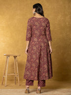 Yufta Burgundy Sequins_Work Cotton Anarkali Kurta Dupatta Set | Grocsy