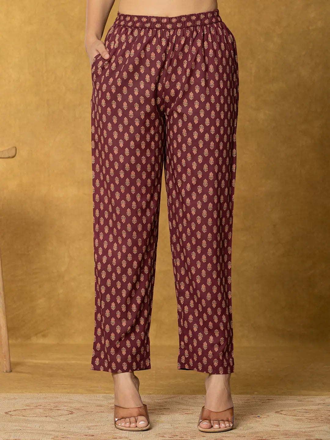 Yufta Burgundy Sequins_Work Cotton Anarkali Kurta Dupatta Set | Grocsy