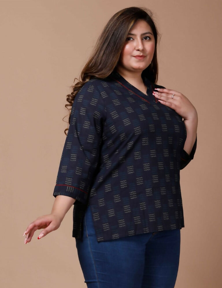 Miravan Women's Plus Size Blue Printed Indigo Kurti | Grocsy