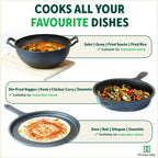 The Indus Valley CASTrong Cast Iron Cookware Set: Tawa+ Kadai+ Frypan, Kitchen Set for Home, Pre-seasoned, 100% Pure, Induction, Tadka Pan | Grocsy