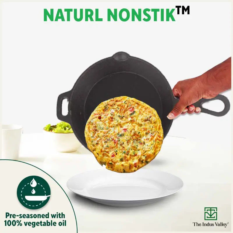 The Indus Valley CASTrong Cast Iron Cookware Set: Tawa+ Kadai+ Fry Pan, Kitchen Set for Home, Pre-seasoned, 100% Pure, Toxin-free, Tadka Pan | Grocsy