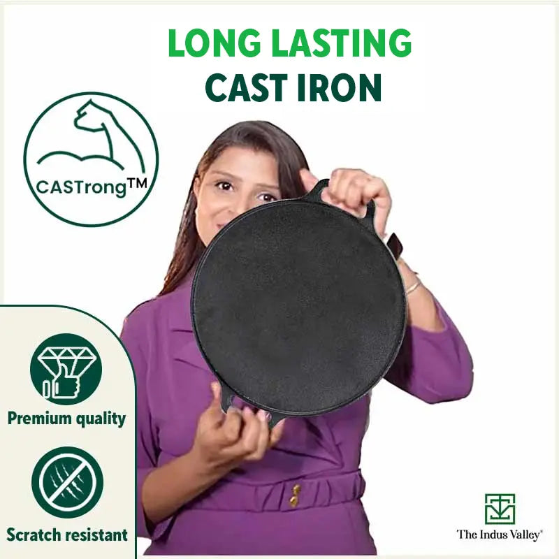 The Indus Valley CASTrong Cast Iron Cookware Set: Tawa+ Kadai+ Fry Pan, Kitchen Set for Home, Pre-seasoned, 100% Pure, Toxin-free, Tadka Pan | Grocsy