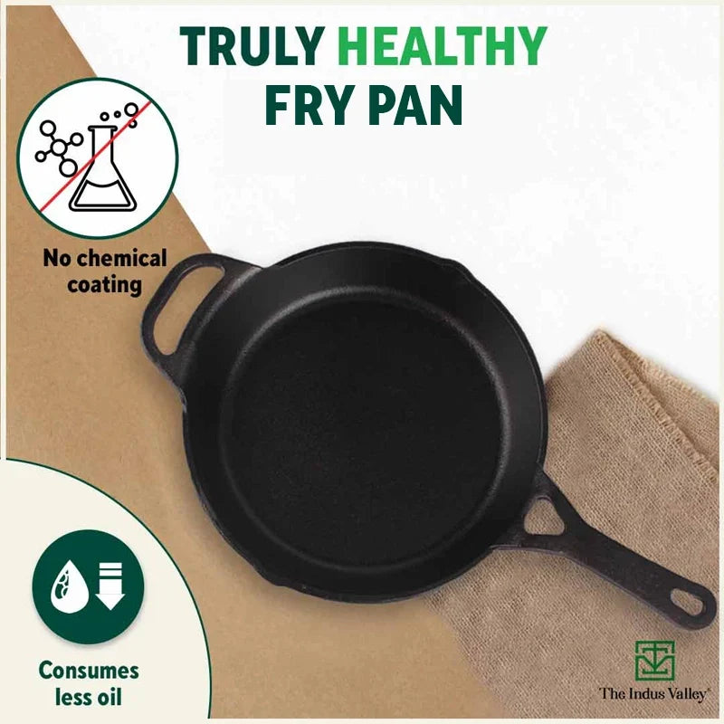 The Indus Valley CASTrong Cast Iron Fry Pan/Skillet, Pre-seasoned, Nonstick, 100% Pure, Toxin-free, Induction,Spatula, 25.4cm, 1.7L, 2.3kg | Grocsy