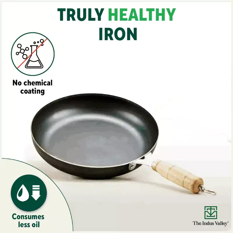 The Indus Valley 100% Pure Iron Cookware Set: Tawa+ Fry Pan+ Wok, Toxin-free Sheet Iron, Pre-seasoned, Induction & Gas, Kitchen Set for Home, Kadai | Grocsy