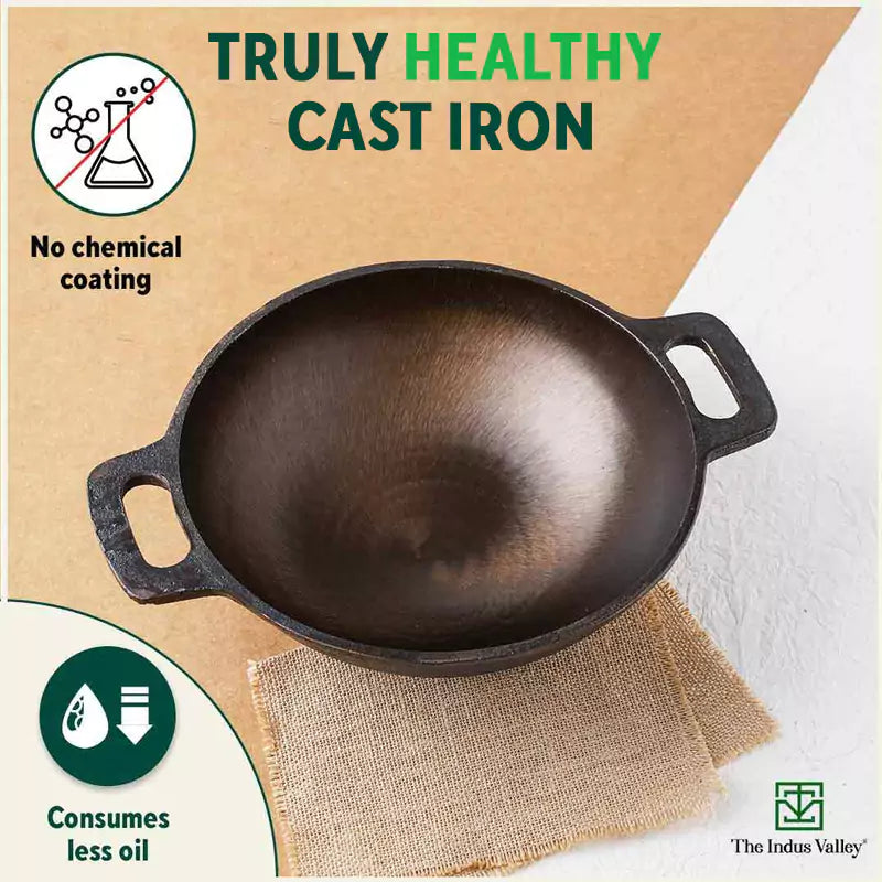 The Indus Valley Super Smooth Cast Iron Set: Frypan+ Kadai+ Tawa, Kitchen set for Home, Nonstick, 100% Pure,Toxin-free, Tadka Pan | Grocsy