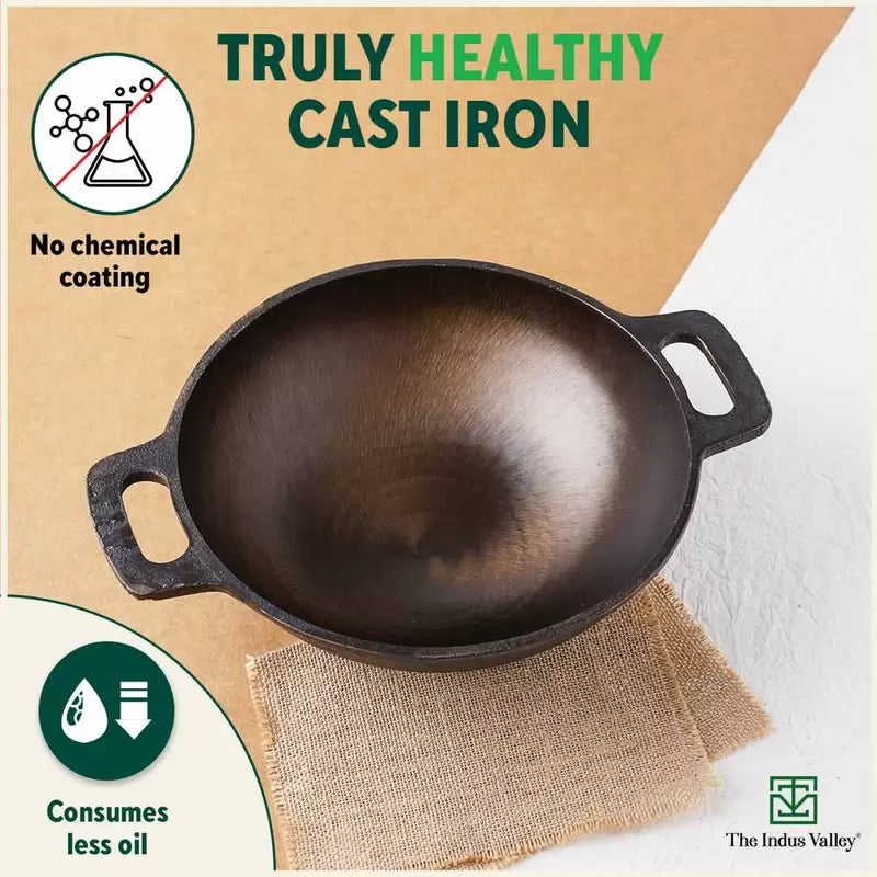 The Indus Valley Super Smooth Cast Iron Set: Kadai+ Tawa+ Frypan, Kitchen set for Home, Nonstick, 100% Pure, Toxin-free, Tadka Pan | Grocsy