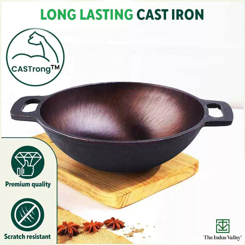 The Indus Valley Super Smooth Cast Iron Set: Frypan+ Kadai+ Tawa, Kitchen set for Home, Nonstick, 100% Pure,Toxin-free, Tadka Pan | Grocsy
