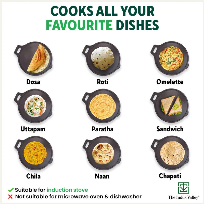 The Indus Valley Super Smooth Cast Iron Tawa,Pre-seasoned, Nonstick, 100% Pure, Toxin-free, Induction, 28/30.5cm, 2.8/2.9kg | Grocsy