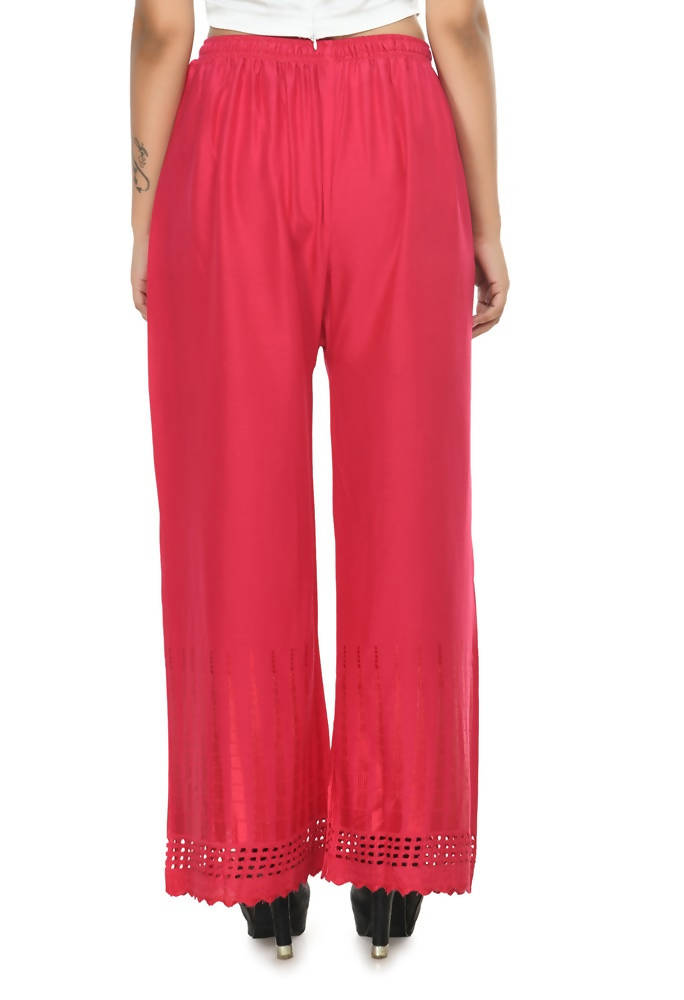 Mominos Fashion Moeza Reyon Cotton Magenta Cut Work Palazzo | Grocsy