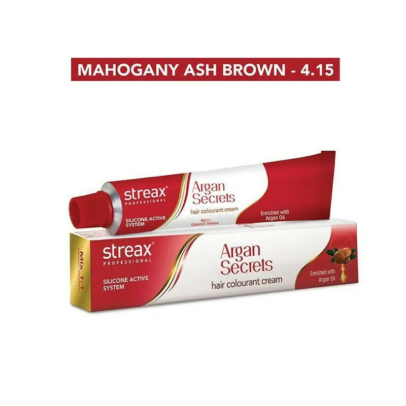 Streax Professional Argan Secrets Hair Colourant Cream - Mahogany Ash Brown 4.15 | Grocsy
