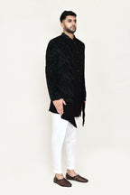 Joban Fashion Black Colored Velvet Based With Full Embroidered Fabric Open Jacket, Indo Western With Pant | Grocsy