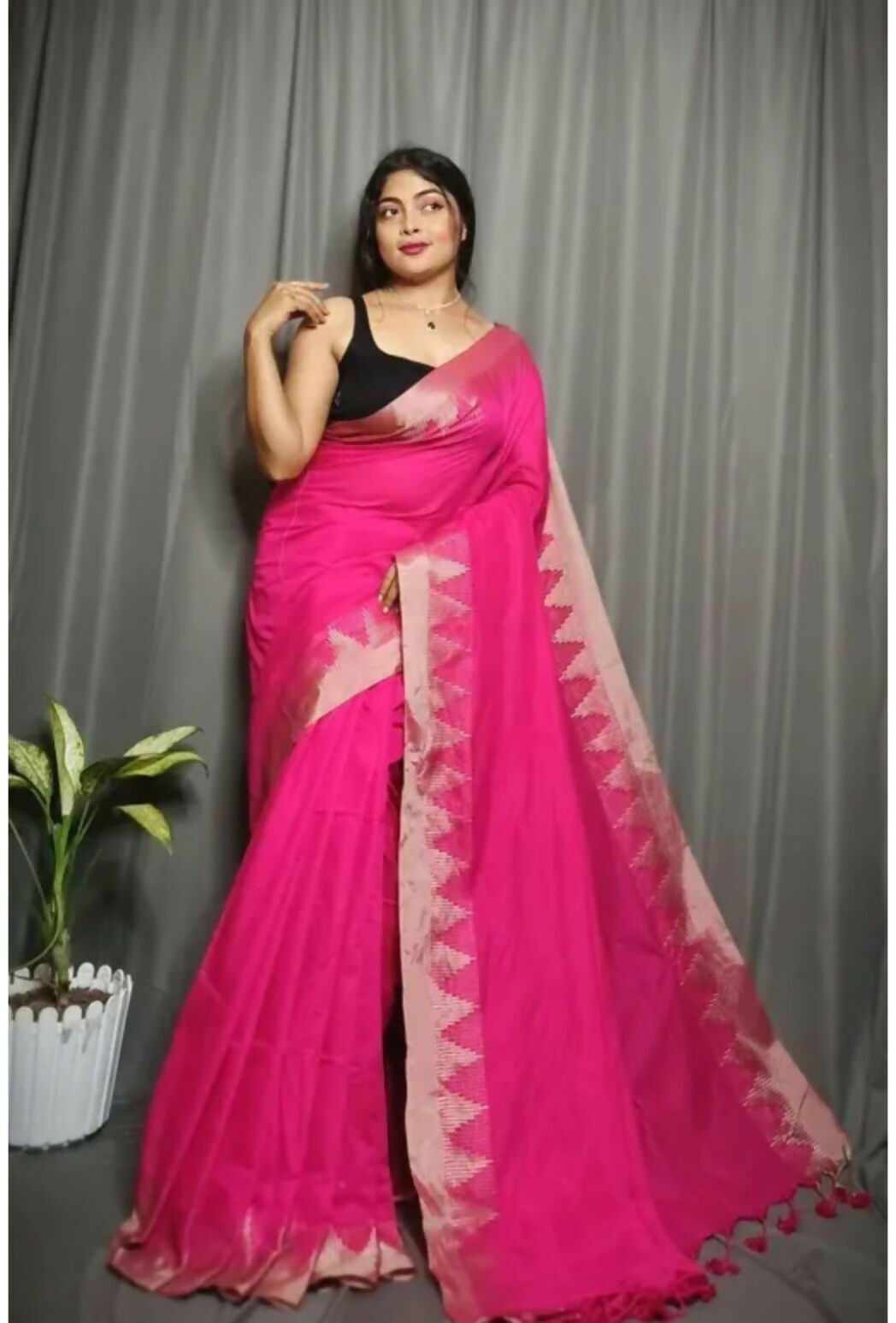 Exclusive Collection Beautiful Pink Pure Cotton Woven Handloom Saree With Running Blouse Piece | Grocsy