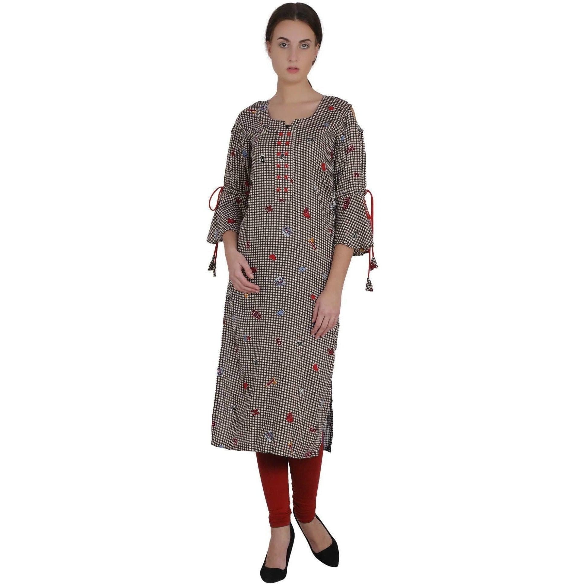 Kanoor Garments Women's Brown Rayon Straight Kurti | Grocsy