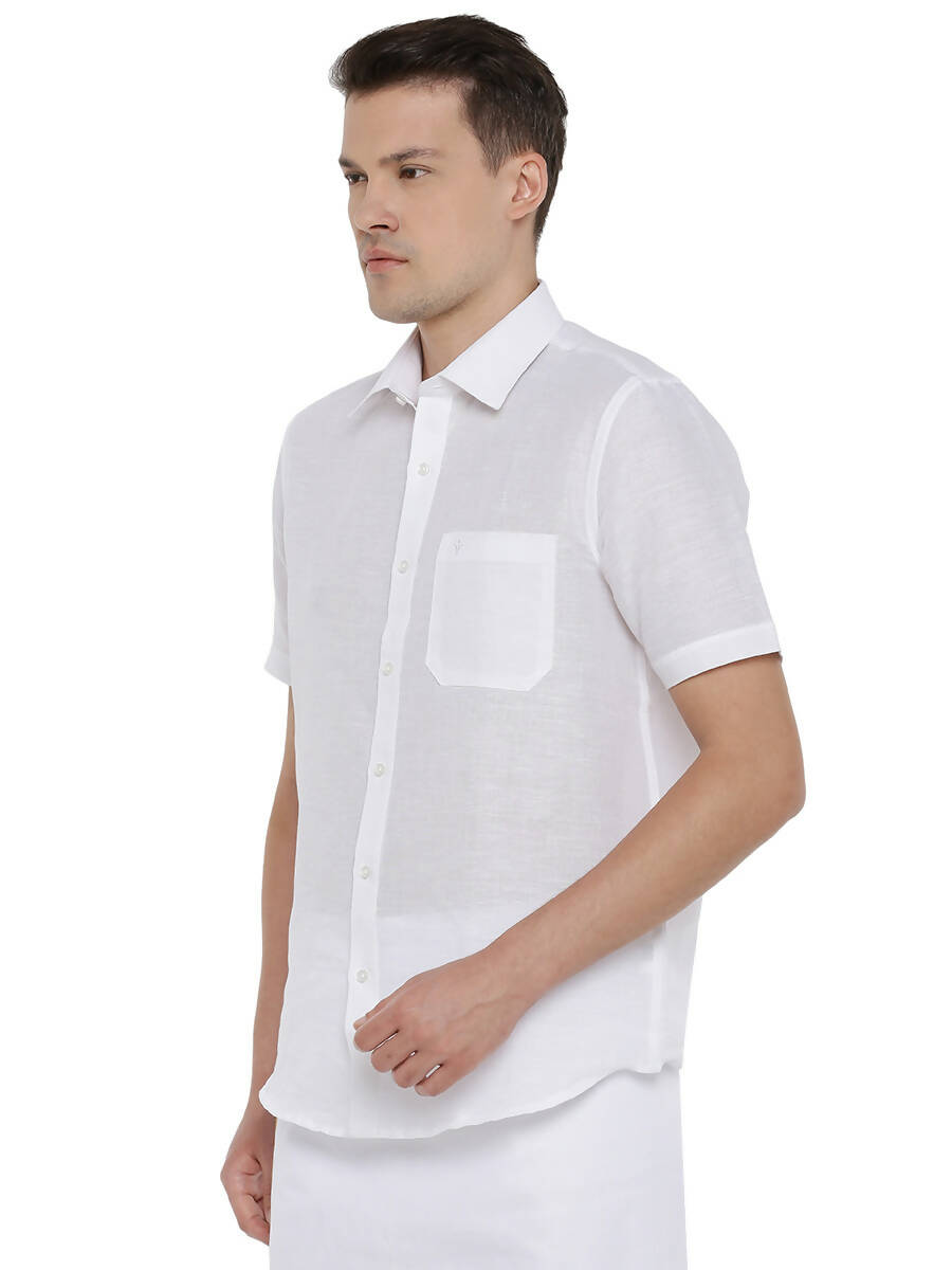 Ramraj Cotton Mens Cotton Linen Half Sleeve White Shirt | Grocsy