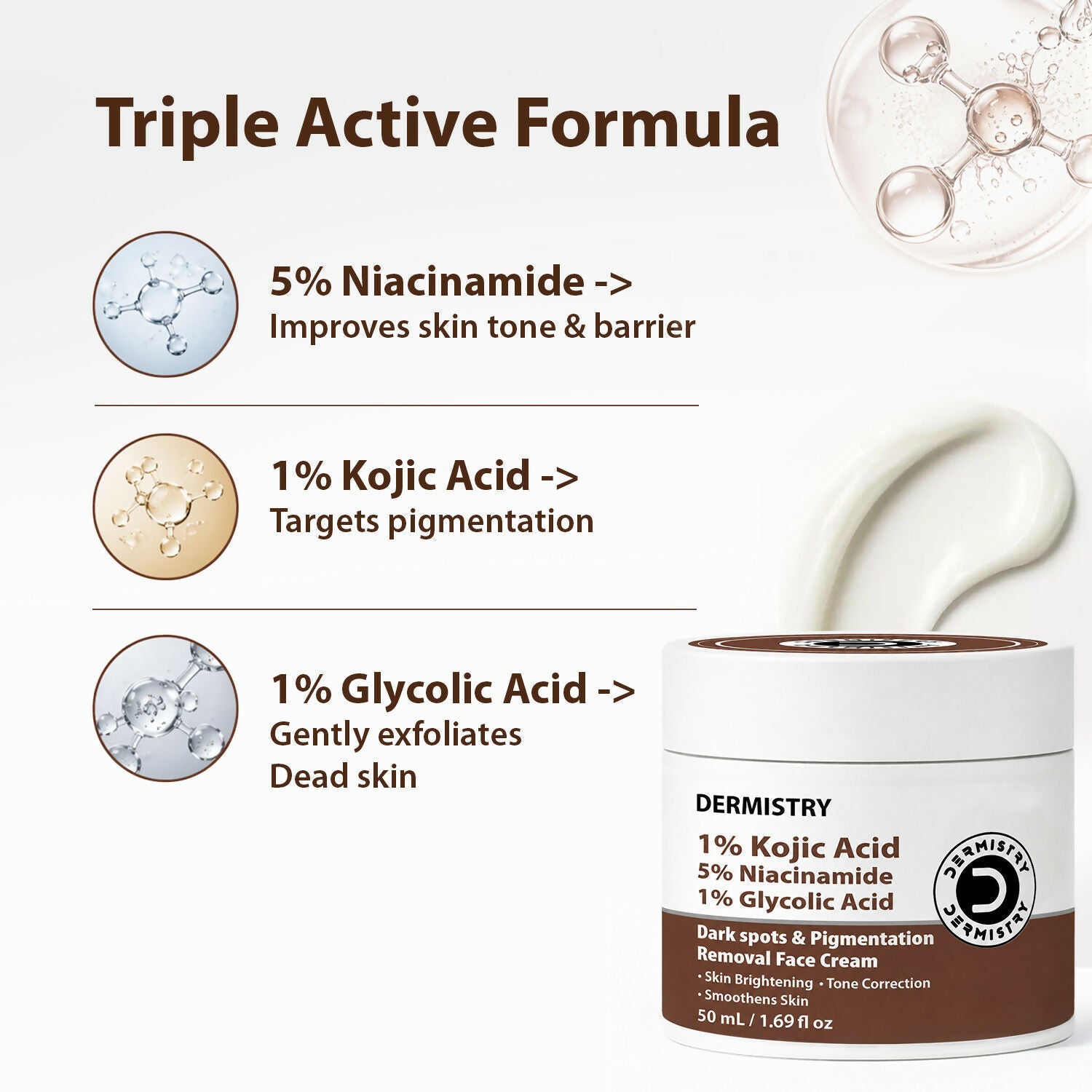 Dermistry 1% Kojic Acid 5% Niacinamide Glowing Skin Face Cream | Grocsy