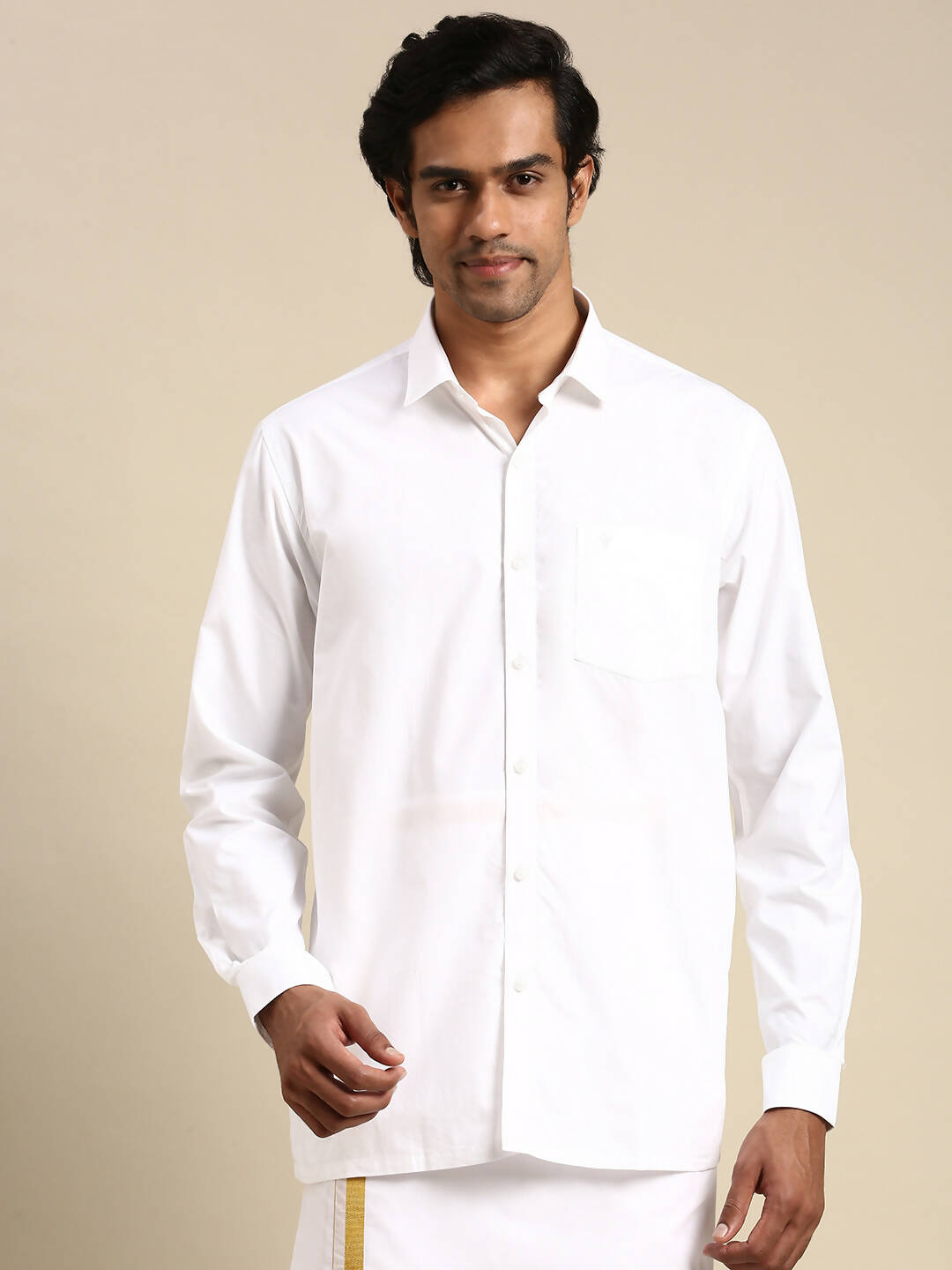 Ramraj Cotton Mens Full Sleeve Formal 100 % Cotton White Shirt | Grocsy