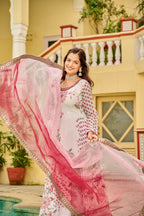 Joban Fashion Pink/white Kurta Set Georgette Embroidery Sequence Work | Grocsy