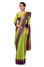 Vamika Ethnic Fire Parrot Green Cotton Silk Saree | Grocsy