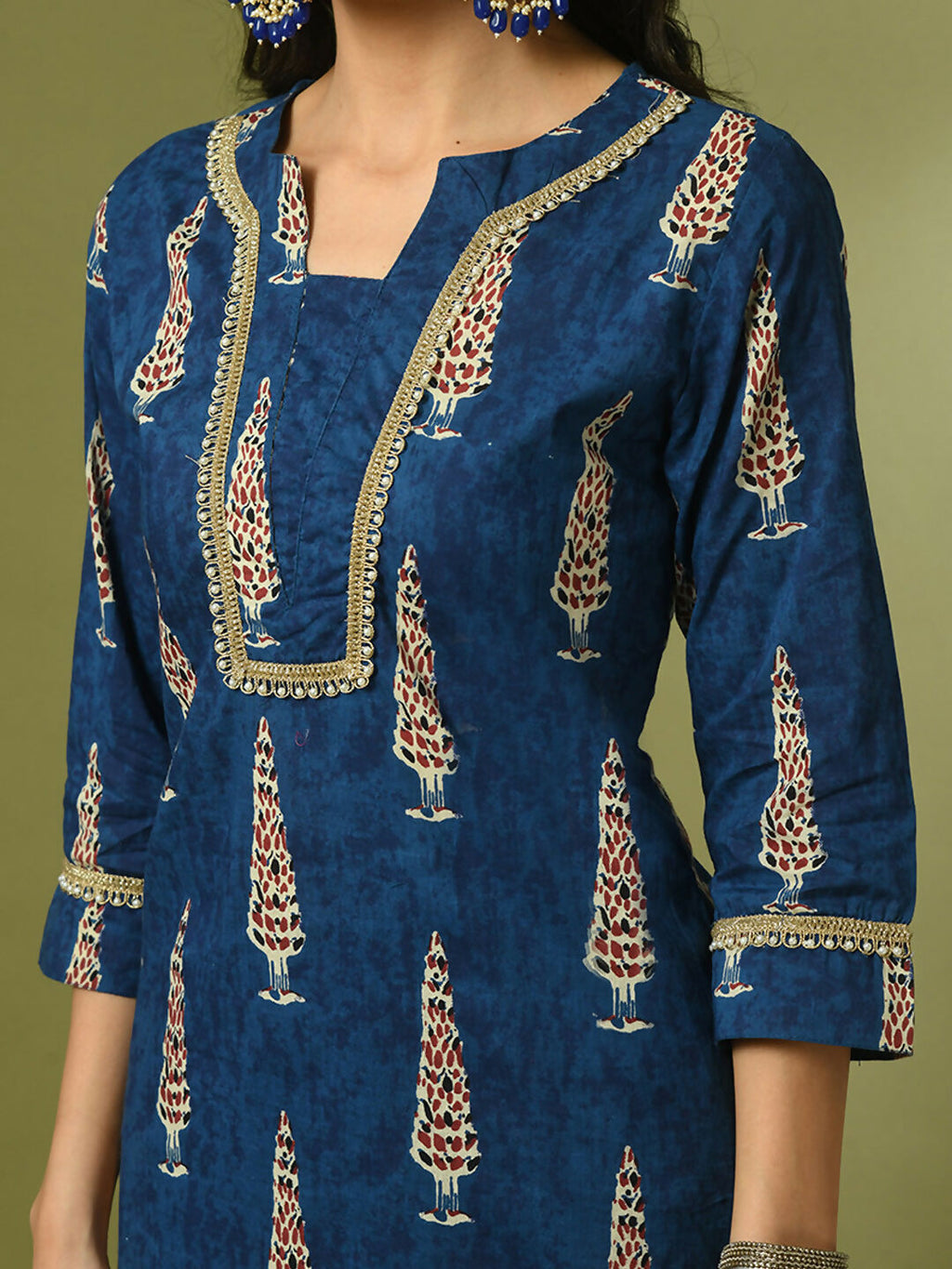 Myshka Women's Blue Printed Cotton Straight Party Kurta Set | Grocsy